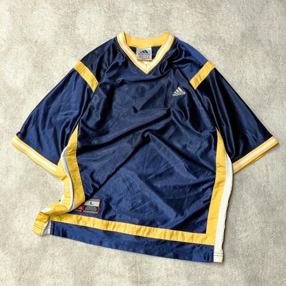 Vintage 90s 00s adidas Blank Soccer Training Jersey Shiny SIlky Dazzle Mens L